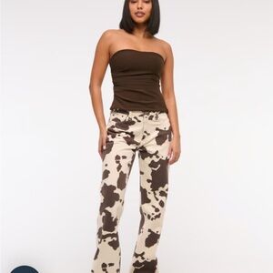 Abercrombie & Fitch Women’s Cow Print Baggy Low Rise- Brown/Cream